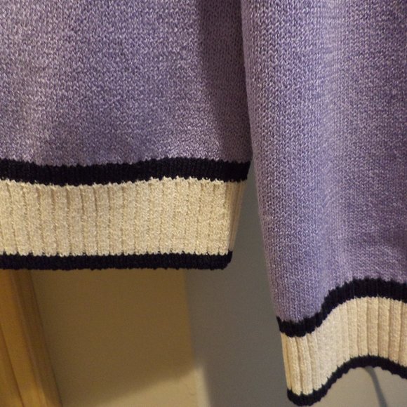St.  John Zip Jacket Cardigan   Lavender with Cream + Black Trim   Size: Small - Picture 3 of 8